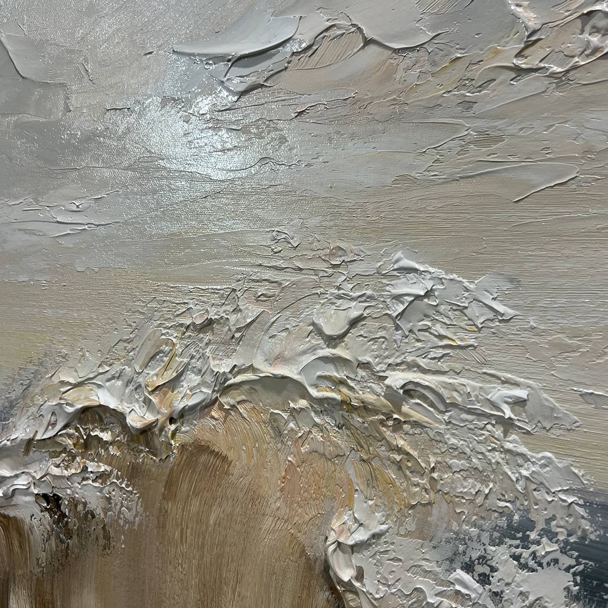 OCEAN'S EMBRACE: Textured Impasto Coastal Wave Oil Painting - Image 5