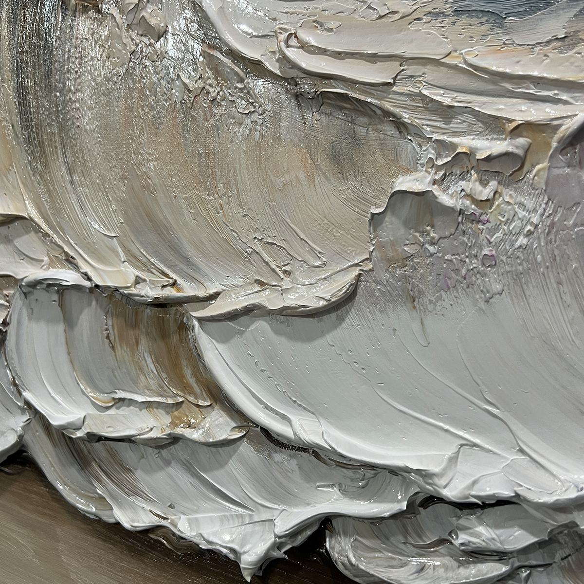 OCEAN'S EMBRACE: Textured Impasto Coastal Wave Oil Painting - Image 3