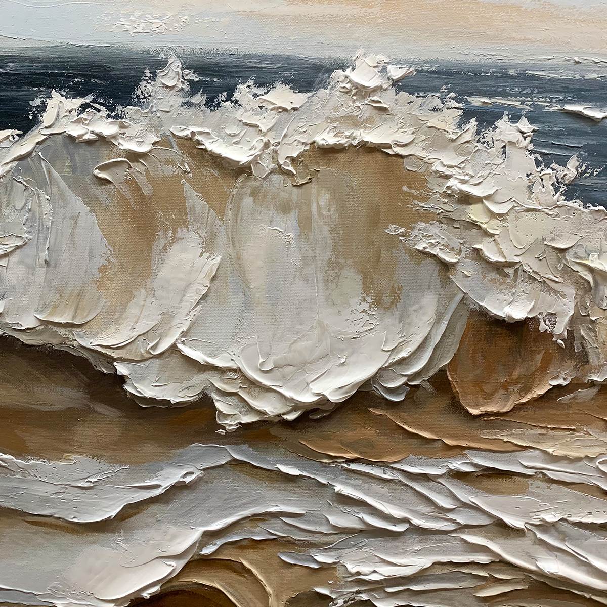 COASTAL CRESCENDO: Heavily Textured Impasto Ocean Wave Wall Art - Image 4
