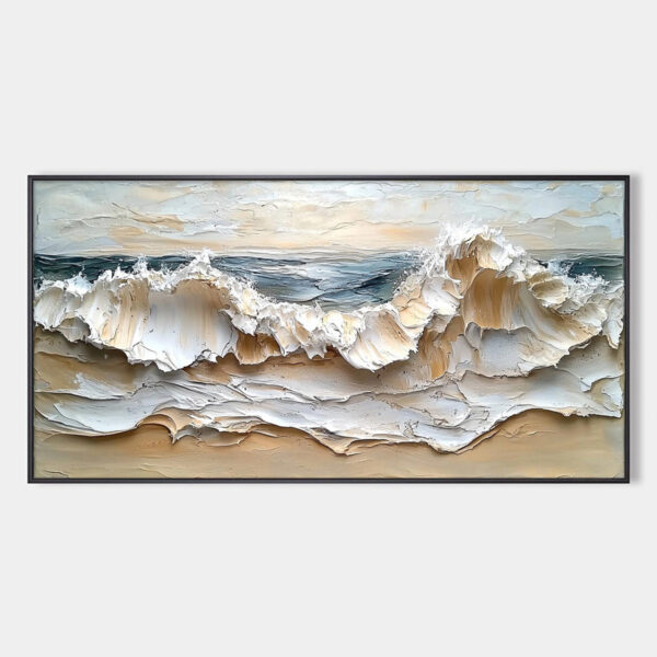 COASTAL CRESCENDO: Heavily Textured Impasto Ocean Wave Wall Art