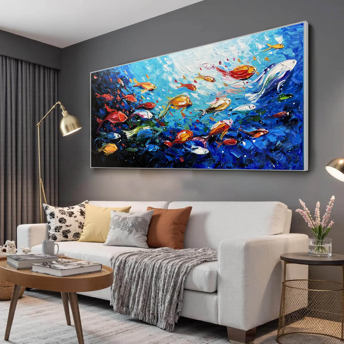 OCEAN'S JEWELS: Textured Impasto Colorful Fish Oil Painting - Image 4