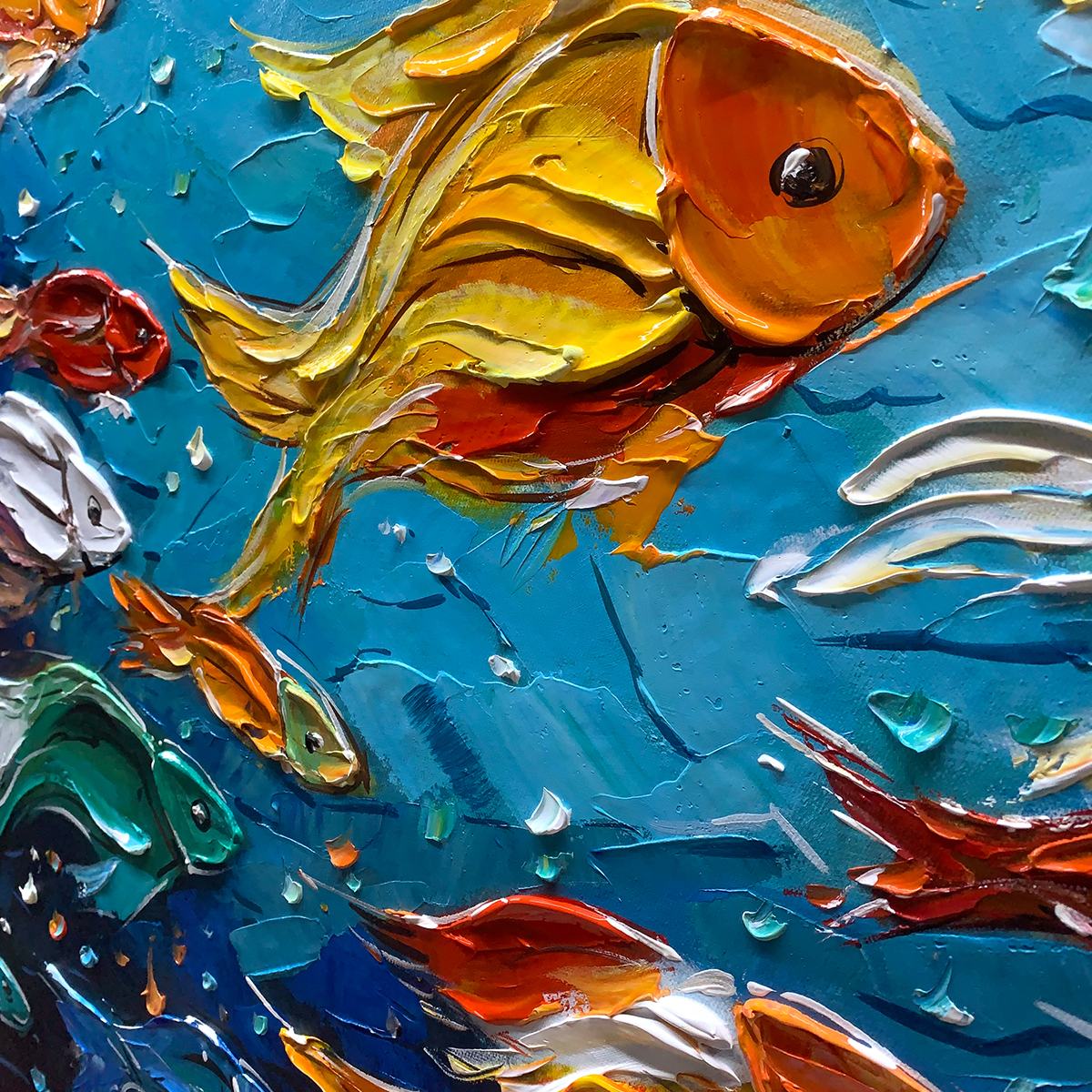 OCEAN'S JEWELS: Textured Impasto Colorful Fish Oil Painting - Image 3