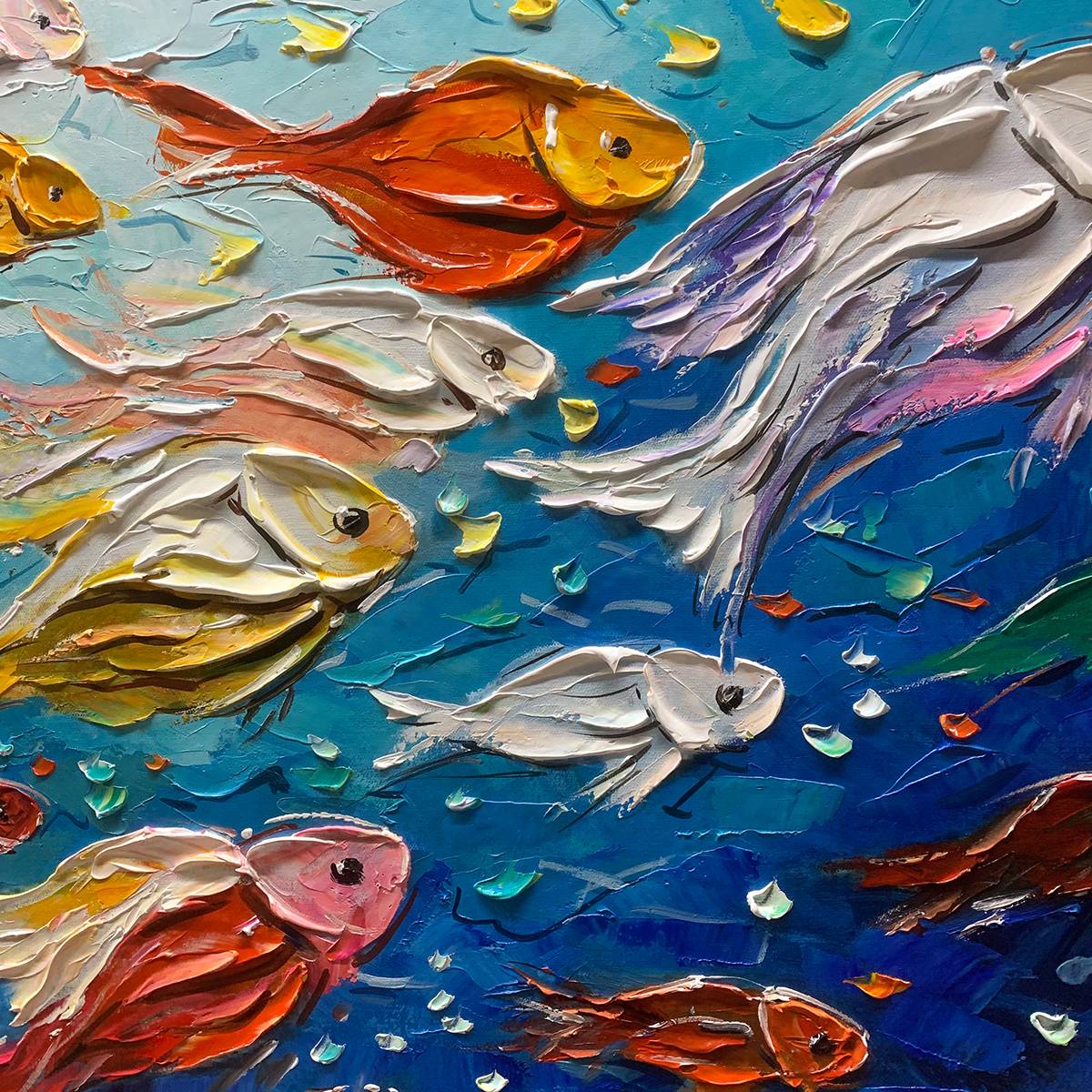 OCEAN'S JEWELS: Textured Impasto Colorful Fish Oil Painting - Image 6