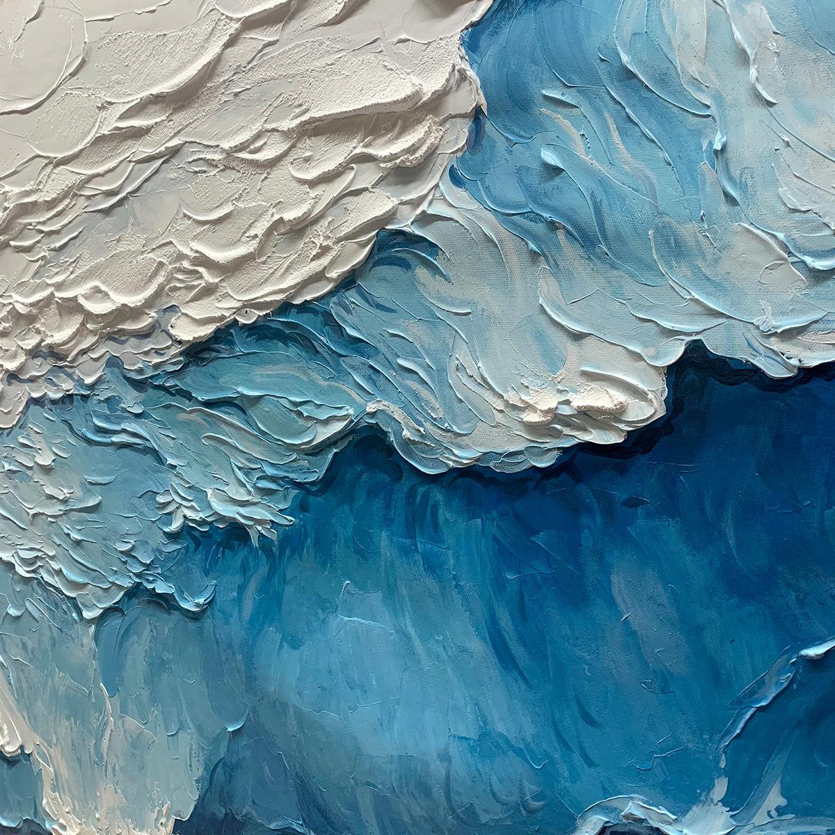 OCEAN WHISPERS: Textured Seascape Painting, Ocean Waves, Blue and White, Living Room, Bedroom - Image 3