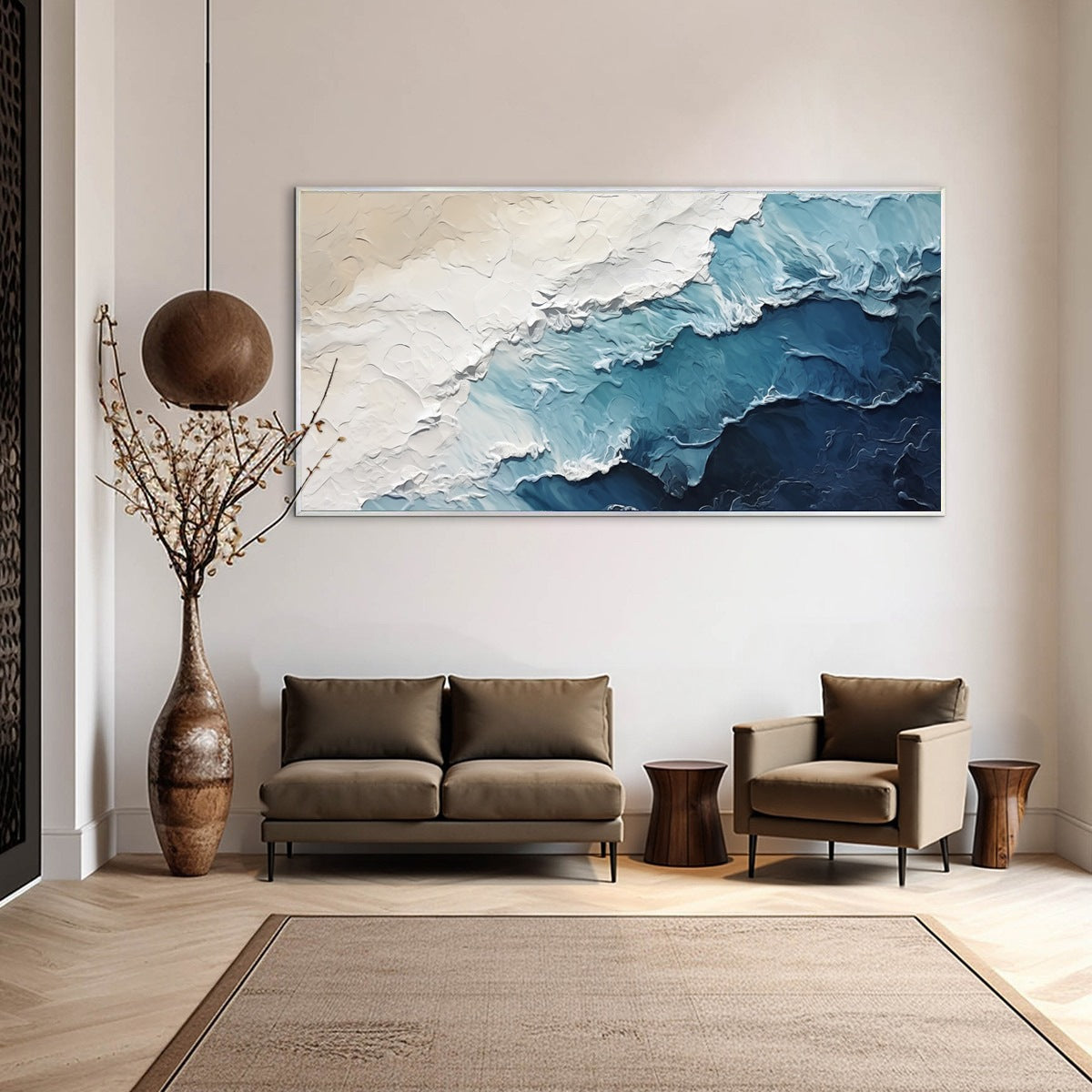 OCEAN WHISPERS: Textured Seascape Painting, Ocean Waves, Blue and White, Living Room, Bedroom - Image 7