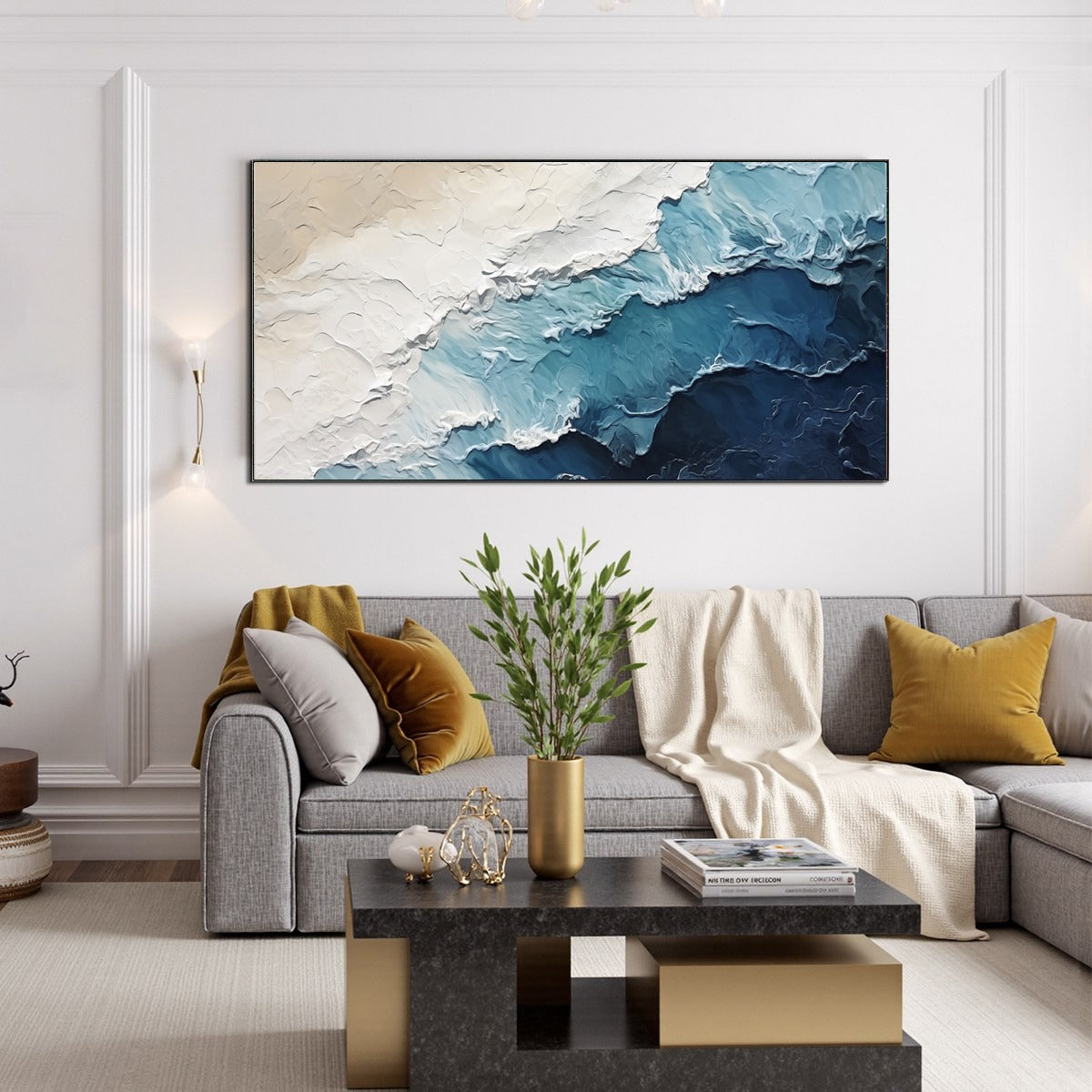 OCEAN WHISPERS: Textured Seascape Painting, Ocean Waves, Blue and White, Living Room, Bedroom - Image 4