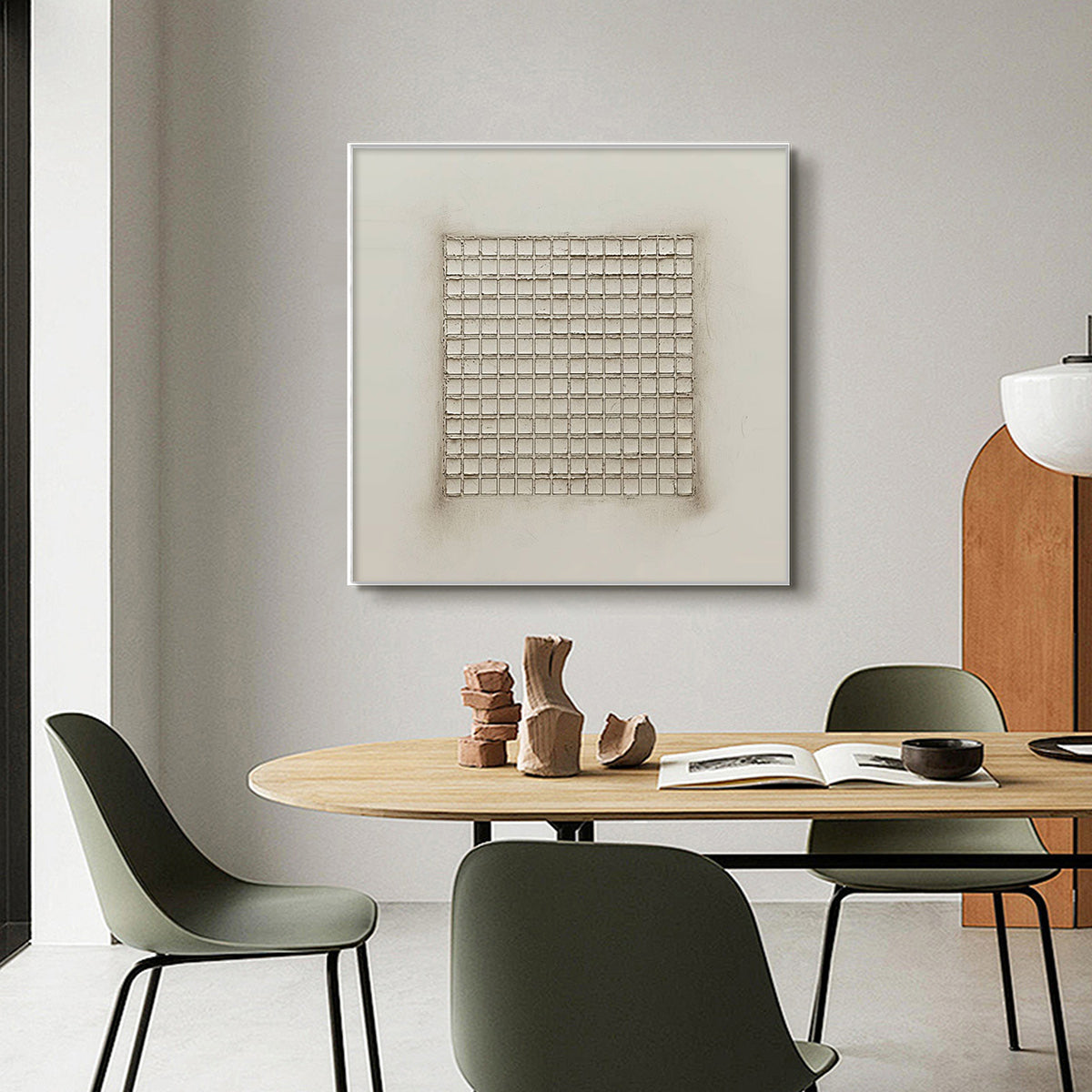 ORDERED CHAOS: Textured Minimalist Grid Oil Painting - Image 5