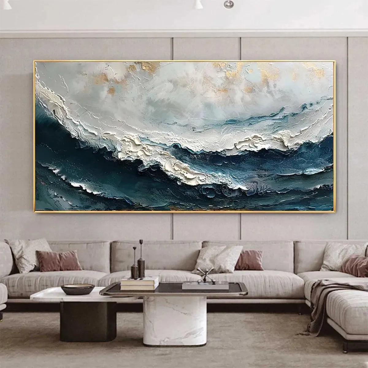 OCEAN DREAM: Textured Abstract Ocean Painting in Blue, White, and Gold - Image 2