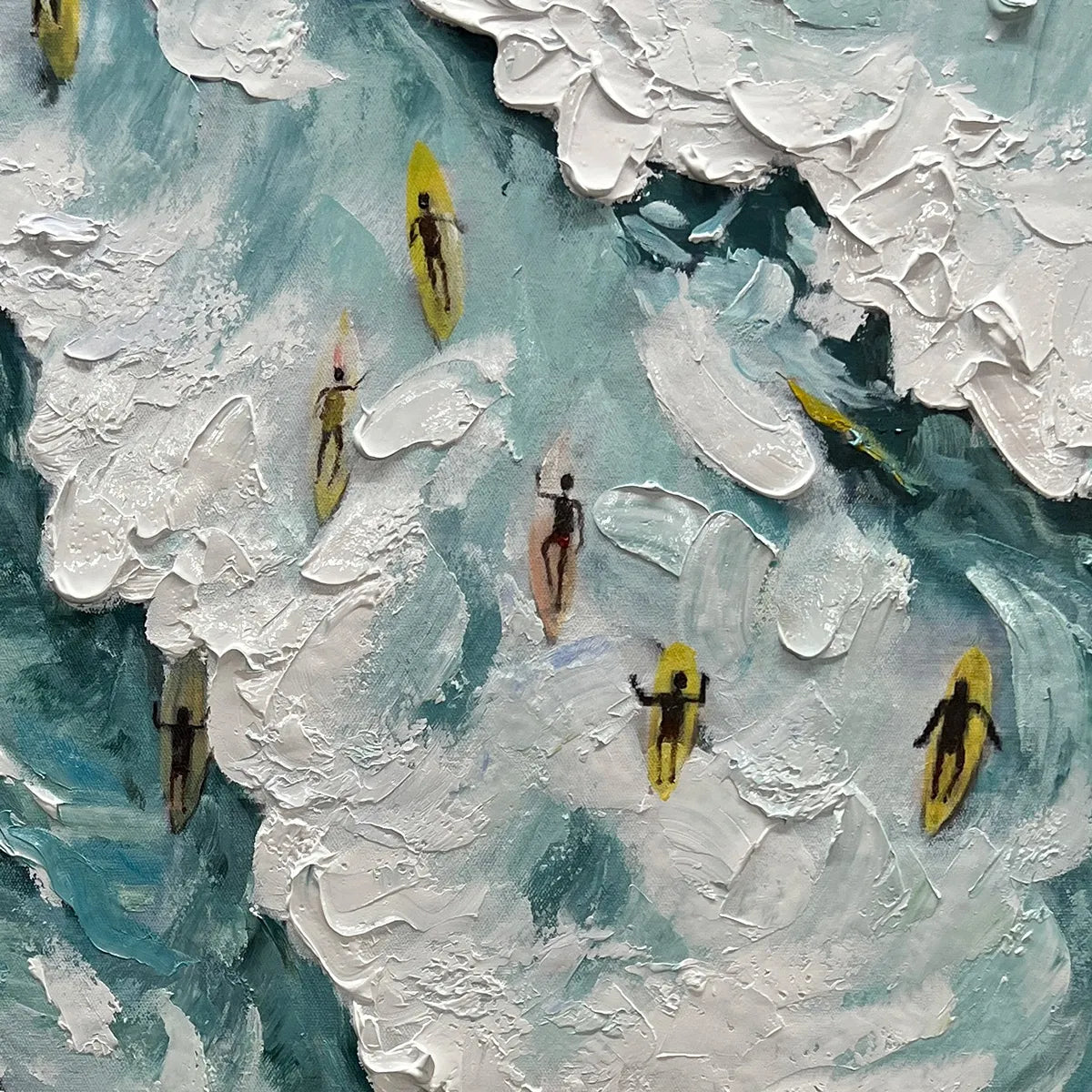 CATCHING THE WAVE: Ocean Surfers Impasto Oil Painting on Canvas - Image 3