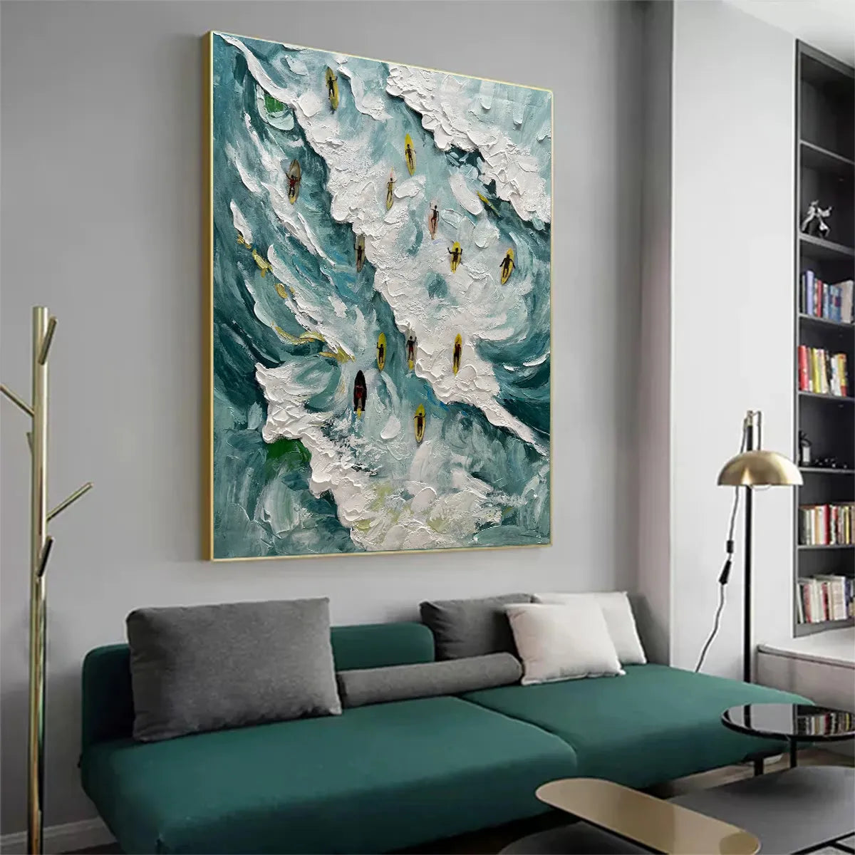 CATCHING THE WAVE: Ocean Surfers Impasto Oil Painting on Canvas - Image 4