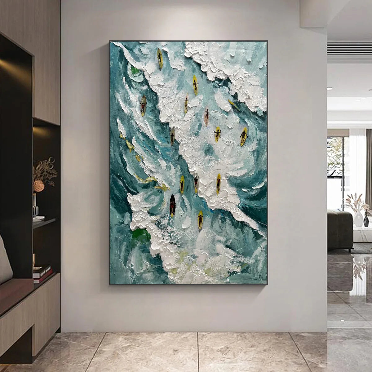 CATCHING THE WAVE: Ocean Surfers Impasto Oil Painting on Canvas - Image 6