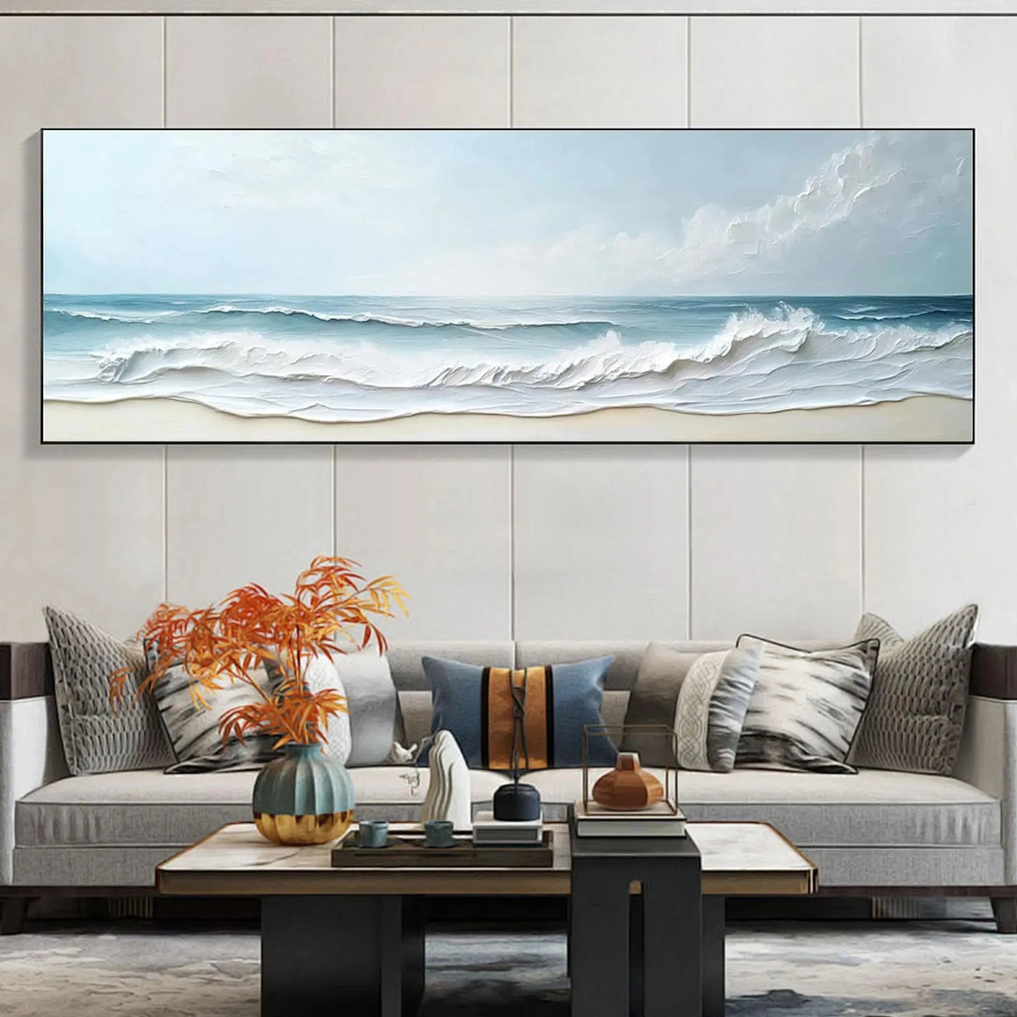 OCEAN WAVES PANORAMIC: Panoramic Ocean Painting, Beach Wall Art - Image 8