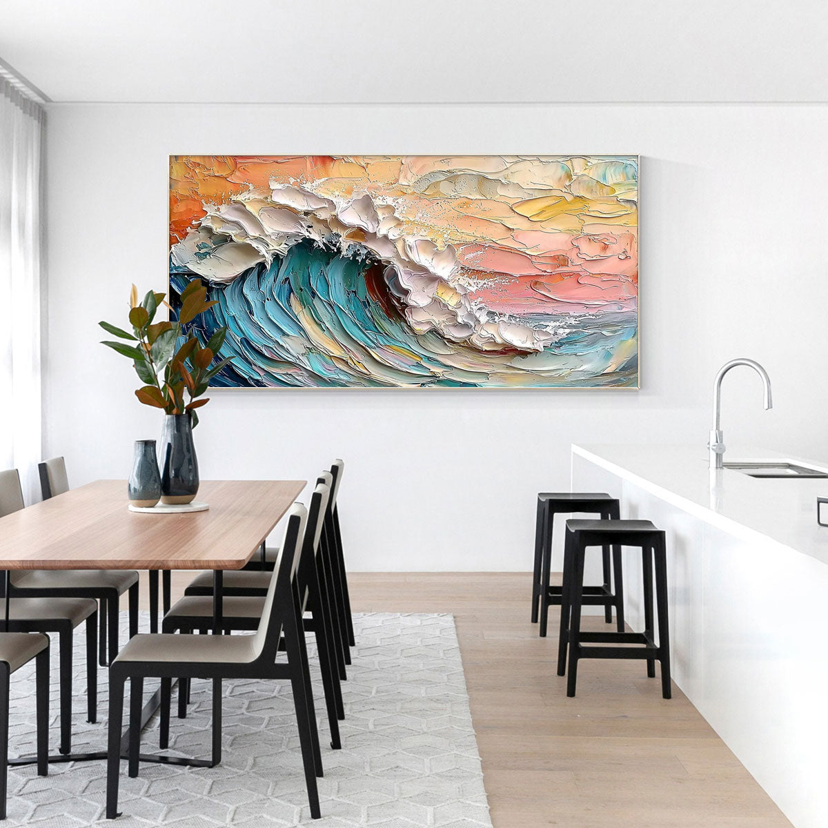 OCEAN'S EMBRACE: Textured Impasto Ocean Wave Oil Painting - Image 6
