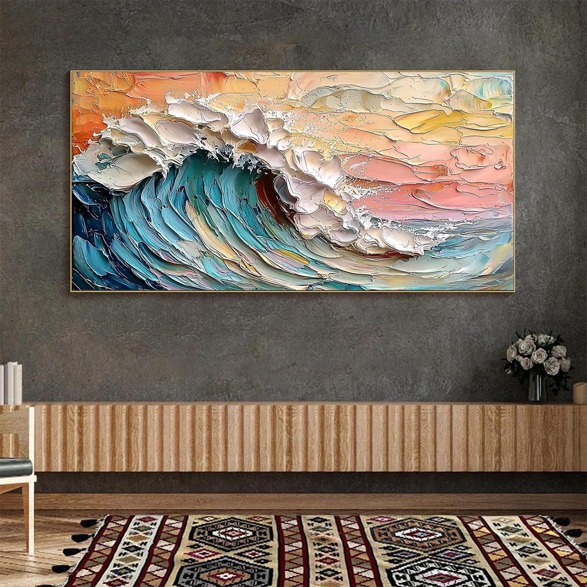 OCEAN'S EMBRACE: Textured Impasto Ocean Wave Oil Painting - Image 2