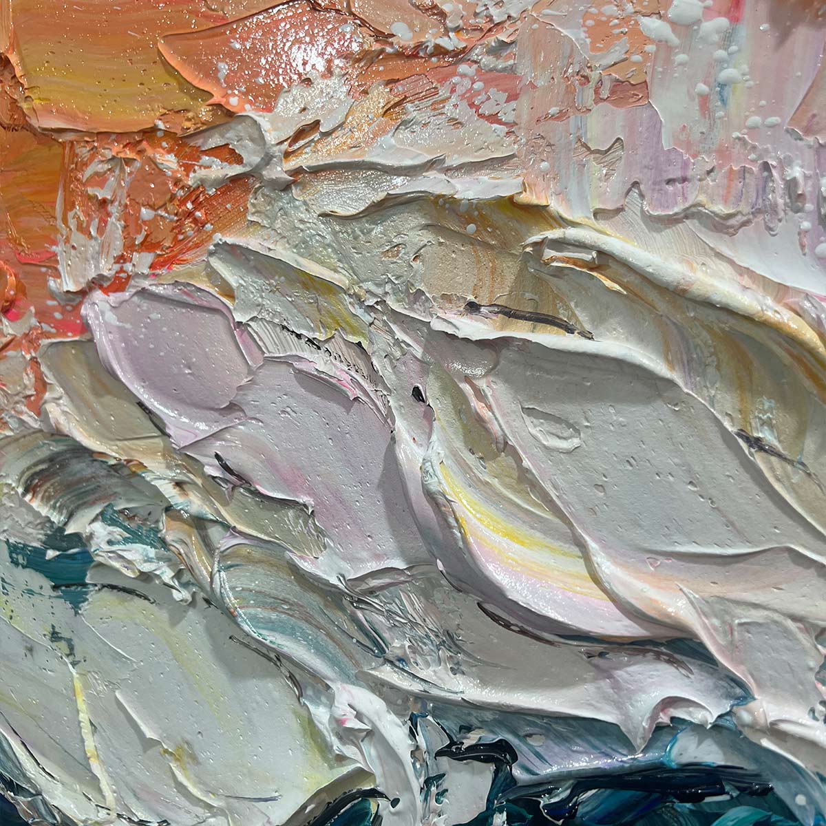 OCEAN'S EMBRACE: Textured Impasto Ocean Wave Oil Painting - Image 3