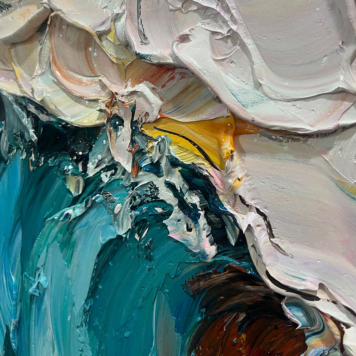 OCEAN'S EMBRACE: Textured Impasto Ocean Wave Oil Painting - Image 5