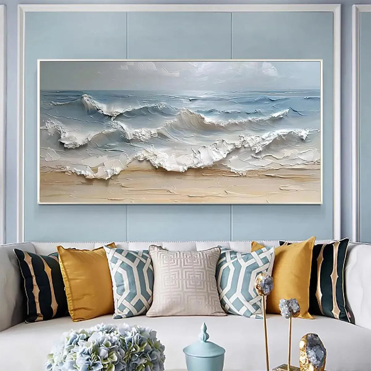 OCEAN'S EMBRACE: Textured Seascape Painting, Impasto Wall Art, Horizontal Canvas, Ocean Decor - Image 8