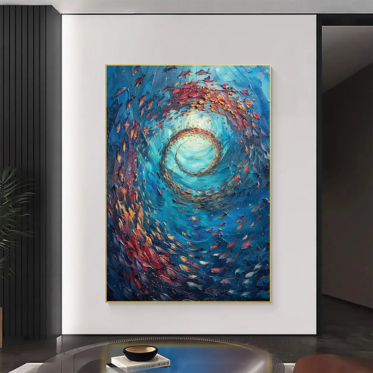 OCEANIC VORTEX: Vertical Fish Painting, Impasto - Image 7