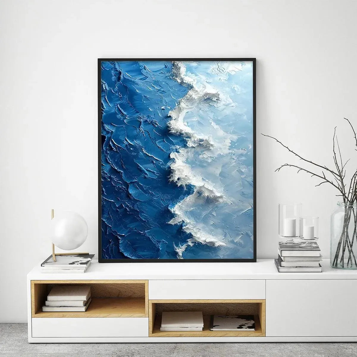 OCEANIC WHISPERS: Textured Ocean Painting, Blue Abstract Wall Art, Vertical Canvas, Impasto Decor - Image 10
