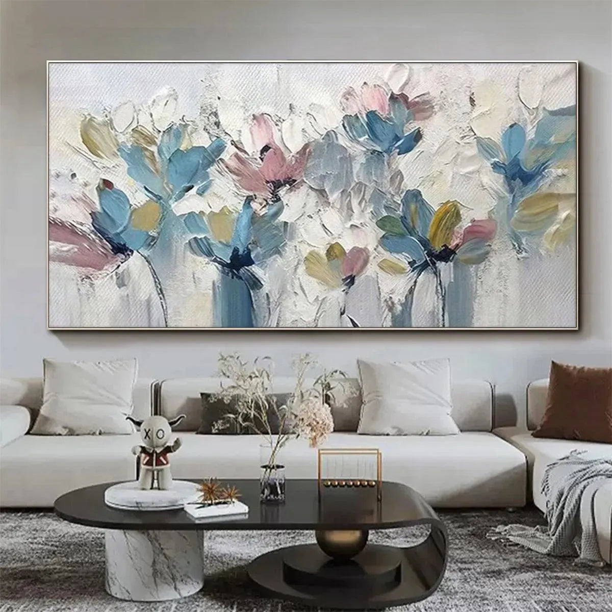 PASTEL DREAM: Textured Floral Painting, Pastel Flower Wall Art, Panoramic Canvas, Impressionist Decor - Image 2