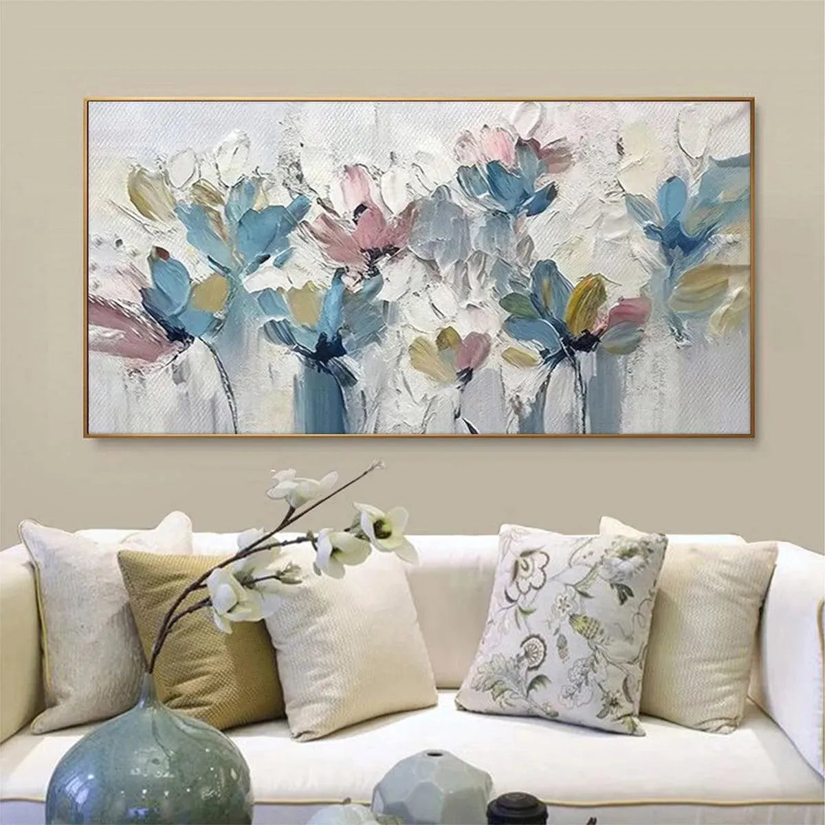 PASTEL DREAM: Textured Floral Painting, Pastel Flower Wall Art, Panoramic Canvas, Impressionist Decor - Image 6