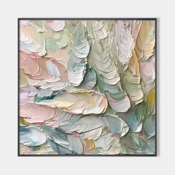 PASTEL FEATHERS: Textured Abstract Painting, Impasto Wall Art, Square Canvas, Dreamy Decor