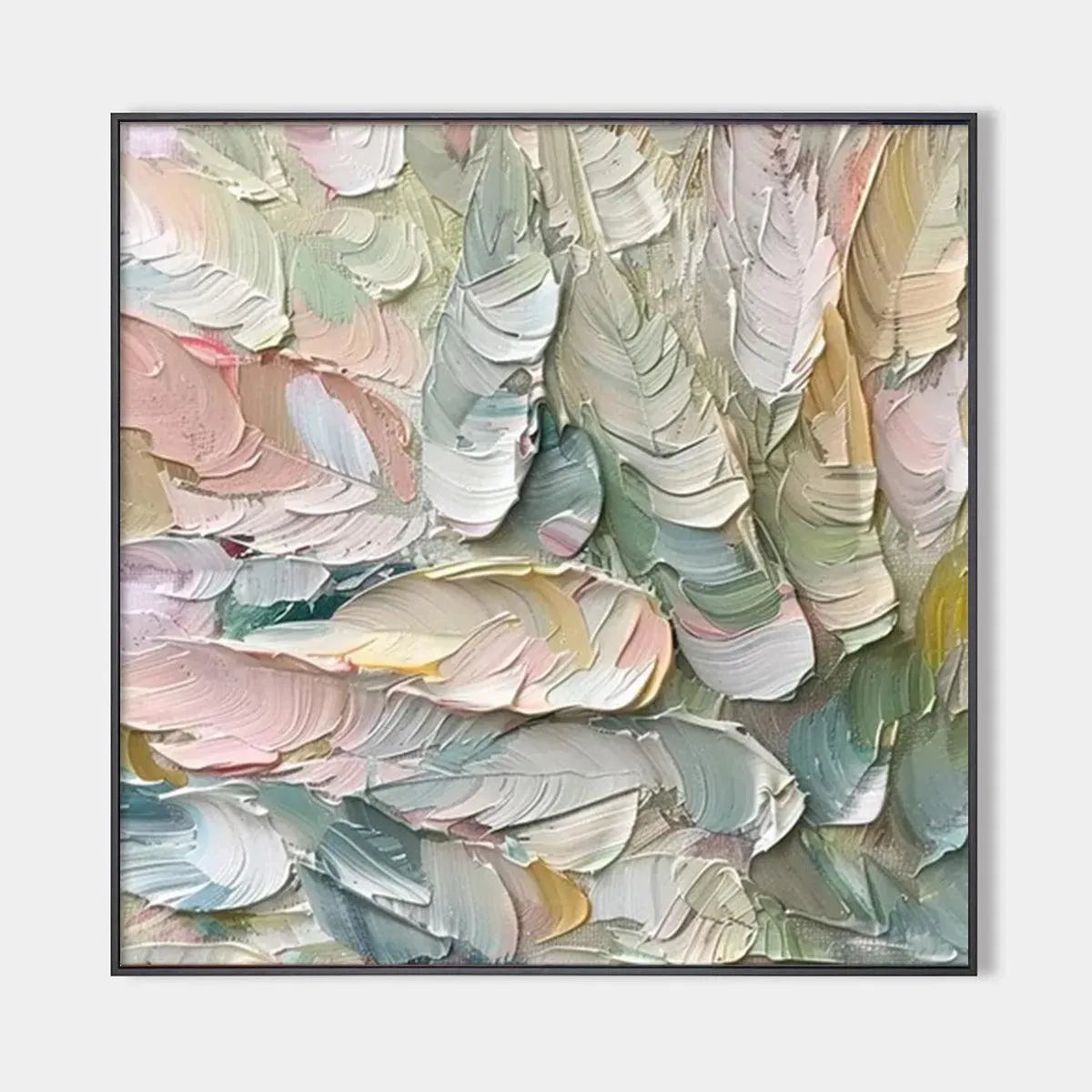 PASTEL FEATHERS: Textured Abstract Painting, Impasto Wall Art, Square Canvas, Dreamy Decor