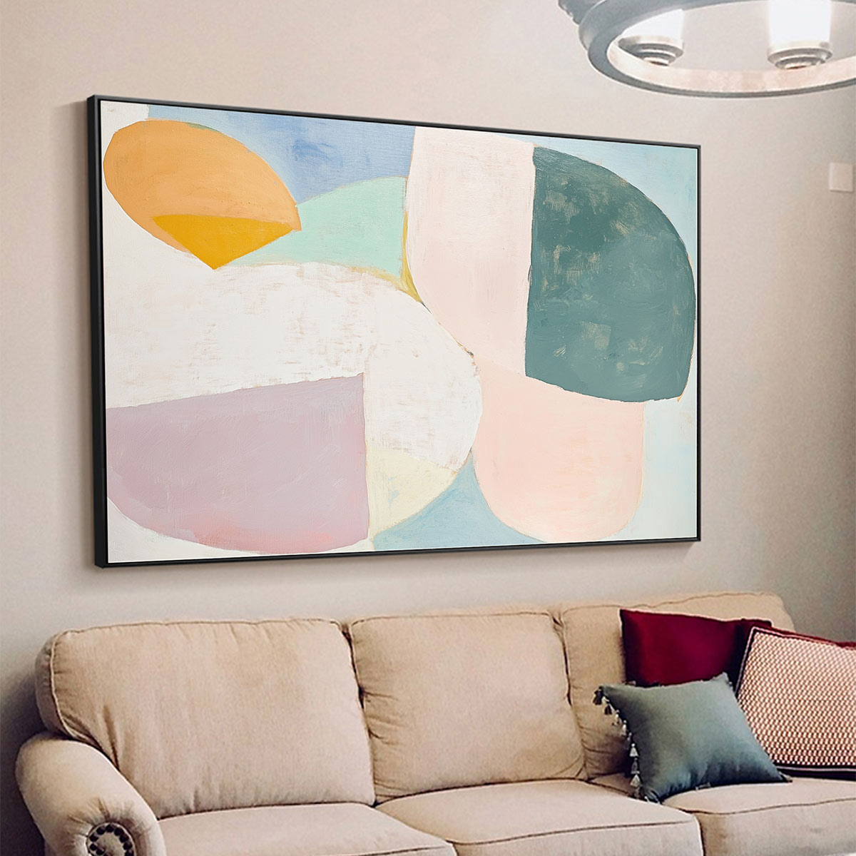 PASTEL HARMONY: Soft Abstract Color Block Oil Painting - Image 3
