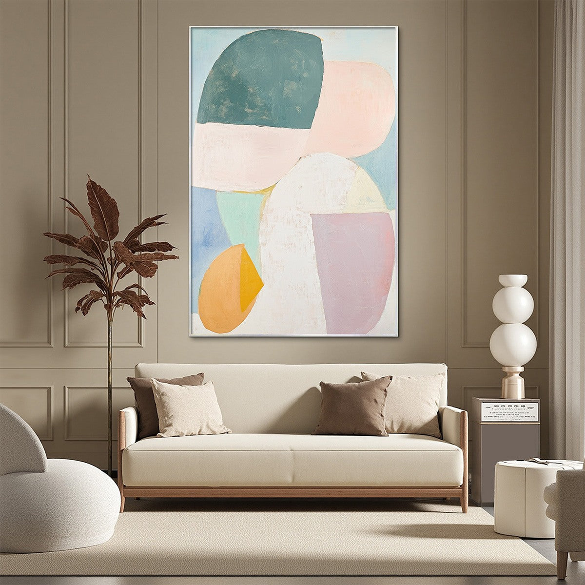 PASTEL HARMONY: Soft Abstract Color Block Oil Painting - Image 2