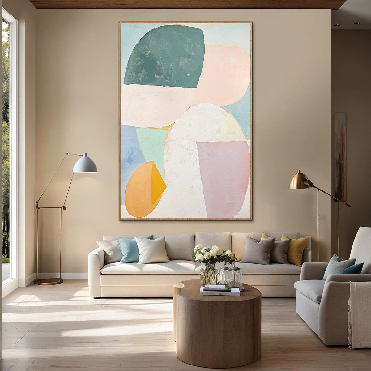 PASTEL HARMONY: Soft Abstract Color Block Oil Painting - Image 4