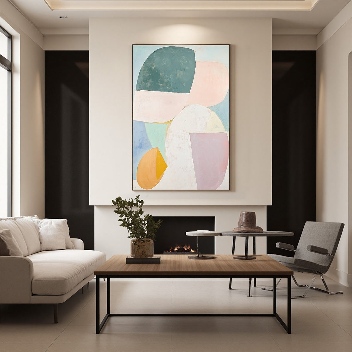 PASTEL HARMONY: Soft Abstract Color Block Oil Painting - Image 5