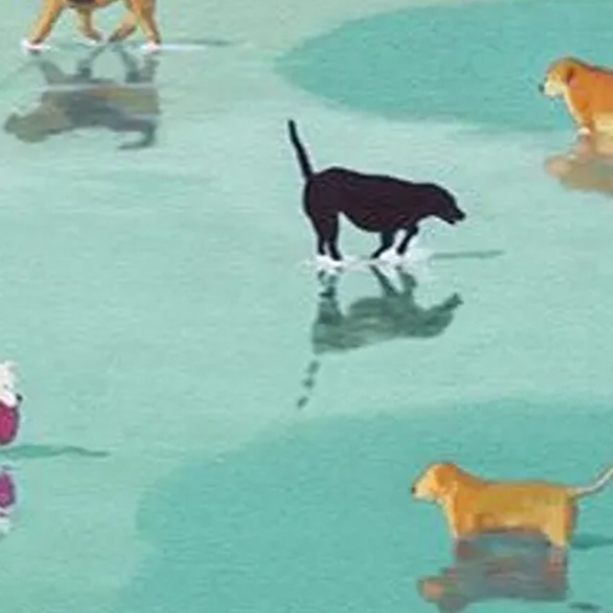 PAWS AT TIDE: Minimalist Dog Beach Scene Oil Painting - Image 3