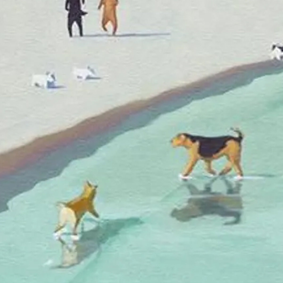 PAWS AT TIDE: Minimalist Dog Beach Scene Oil Painting - Image 7