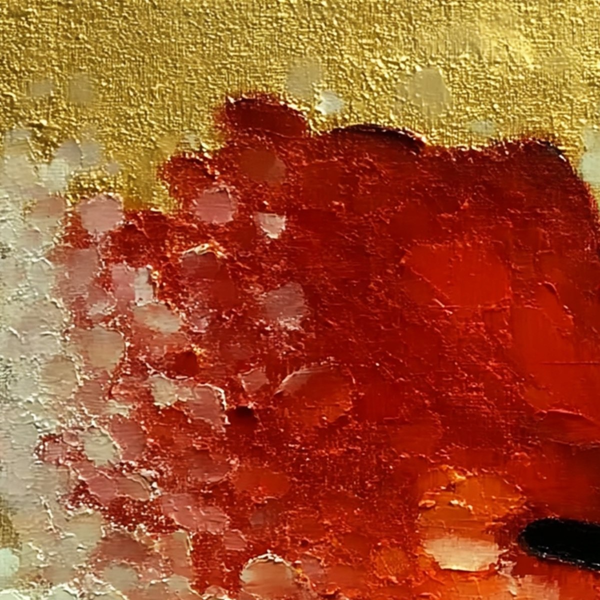 PEEKABOO: Textured Impasto Black Cat and Red Flower Painting - Image 5