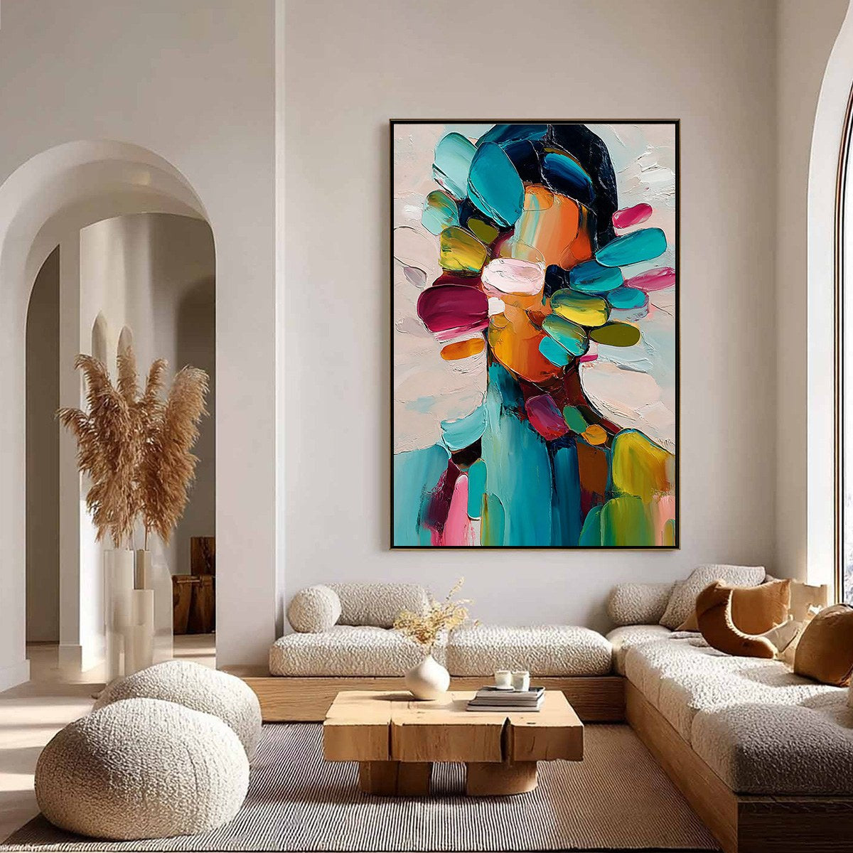 PERSONA IN BLOOM: Colorful Abstract Portrait Impasto Oil Painting - Image 4