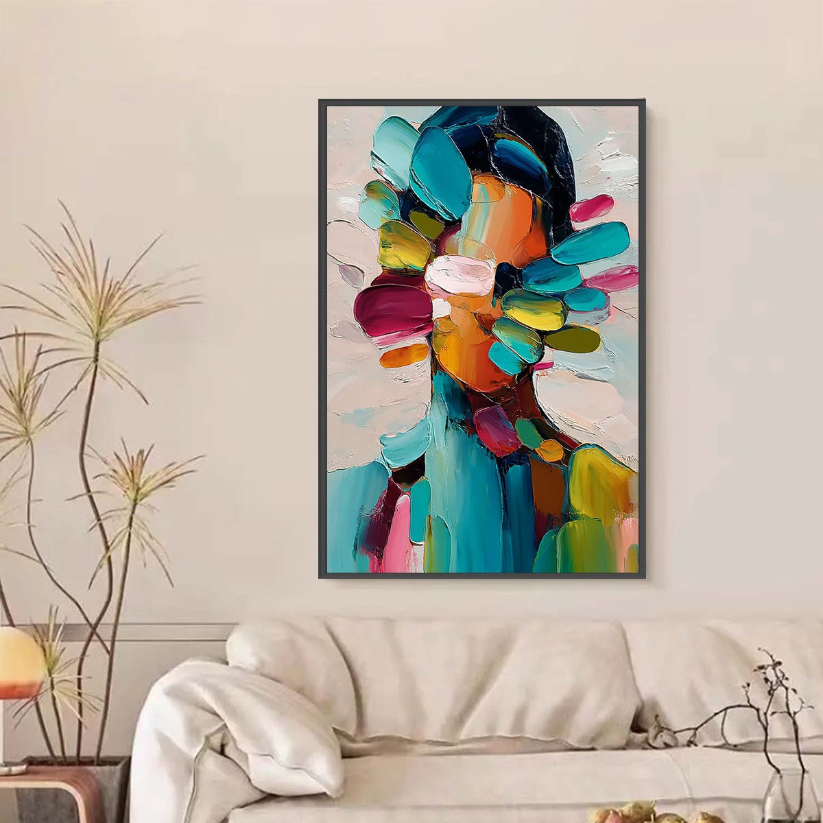 PERSONA IN BLOOM: Colorful Abstract Portrait Impasto Oil Painting - Image 2