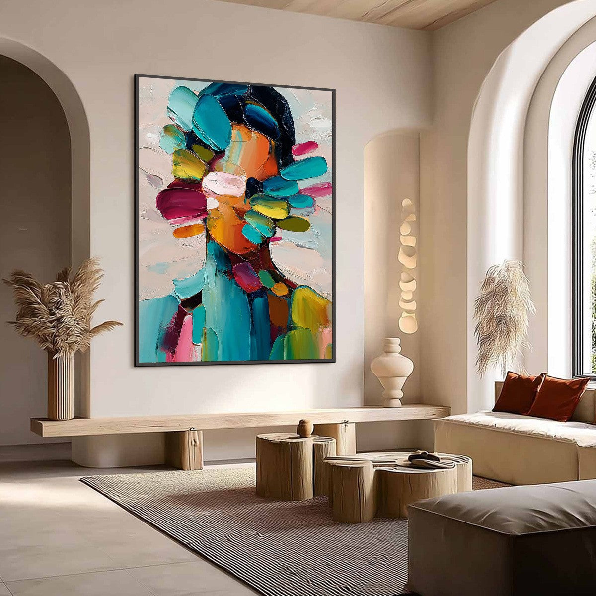 PERSONA IN BLOOM: Colorful Abstract Portrait Impasto Oil Painting - Image 7
