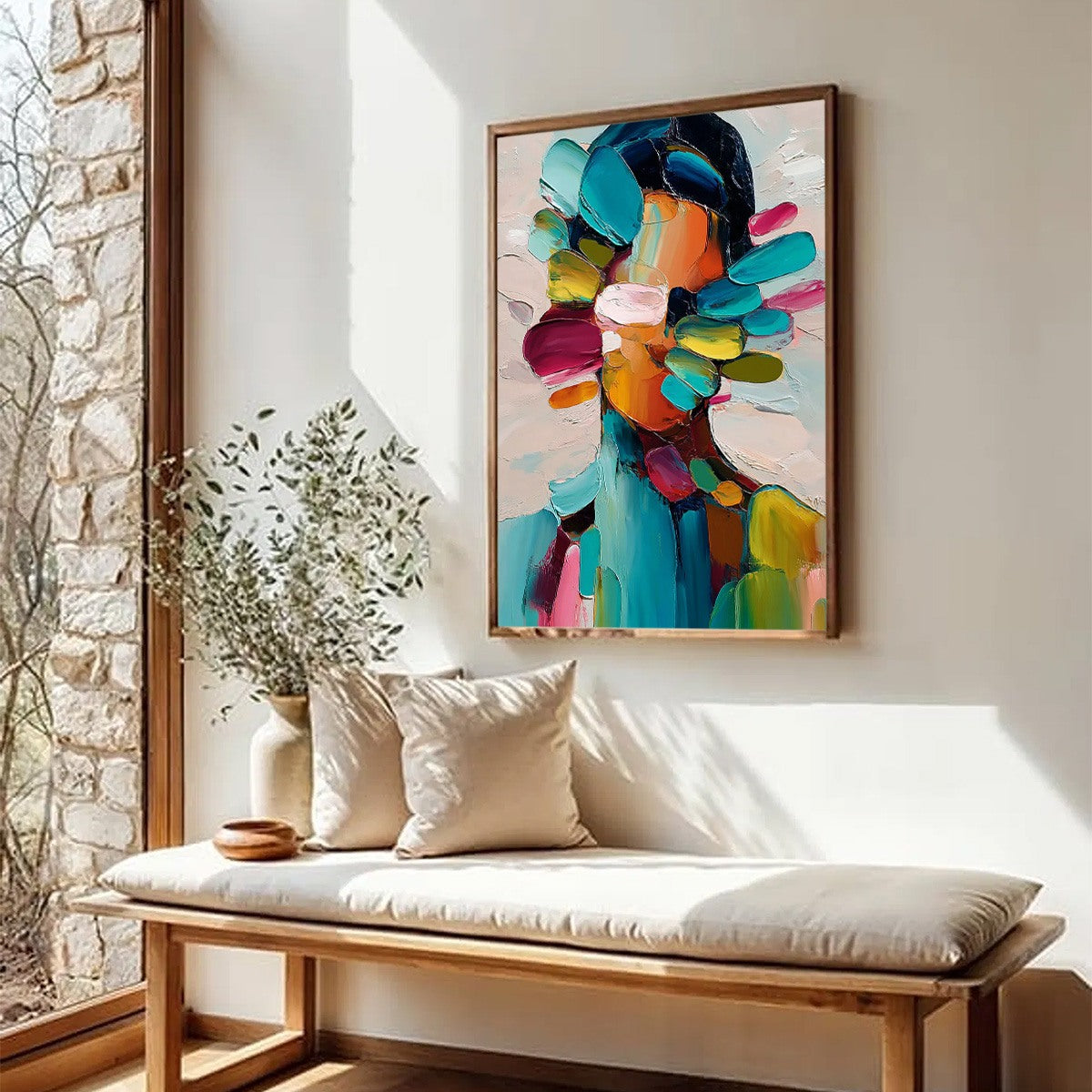 PERSONA IN BLOOM: Colorful Abstract Portrait Impasto Oil Painting - Image 8