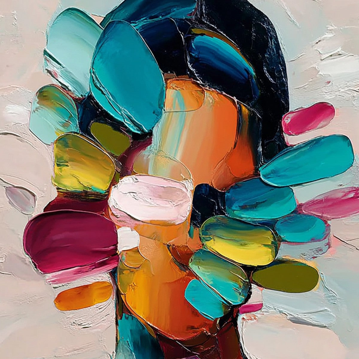 PERSONA IN BLOOM: Colorful Abstract Portrait Impasto Oil Painting - Image 3