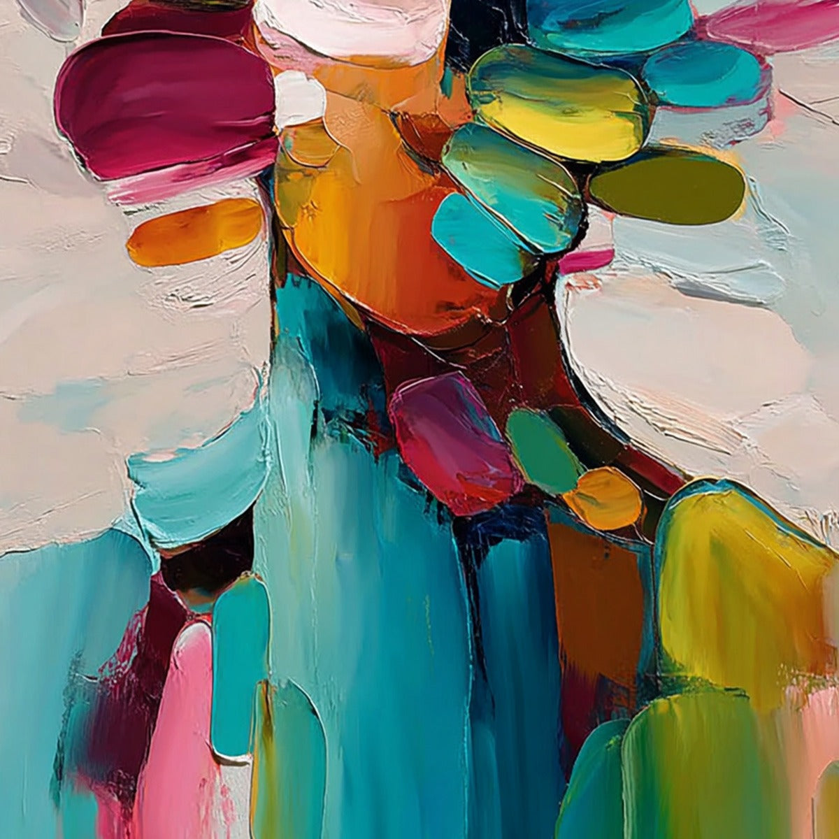 PERSONA IN BLOOM: Colorful Abstract Portrait Impasto Oil Painting - Image 5