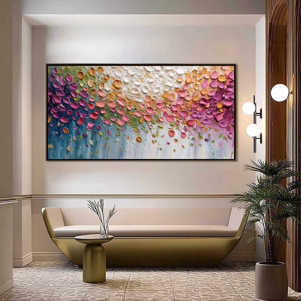 PETAL CASCADE: Colorful Textured Floral Impasto Wall Art - Image 2