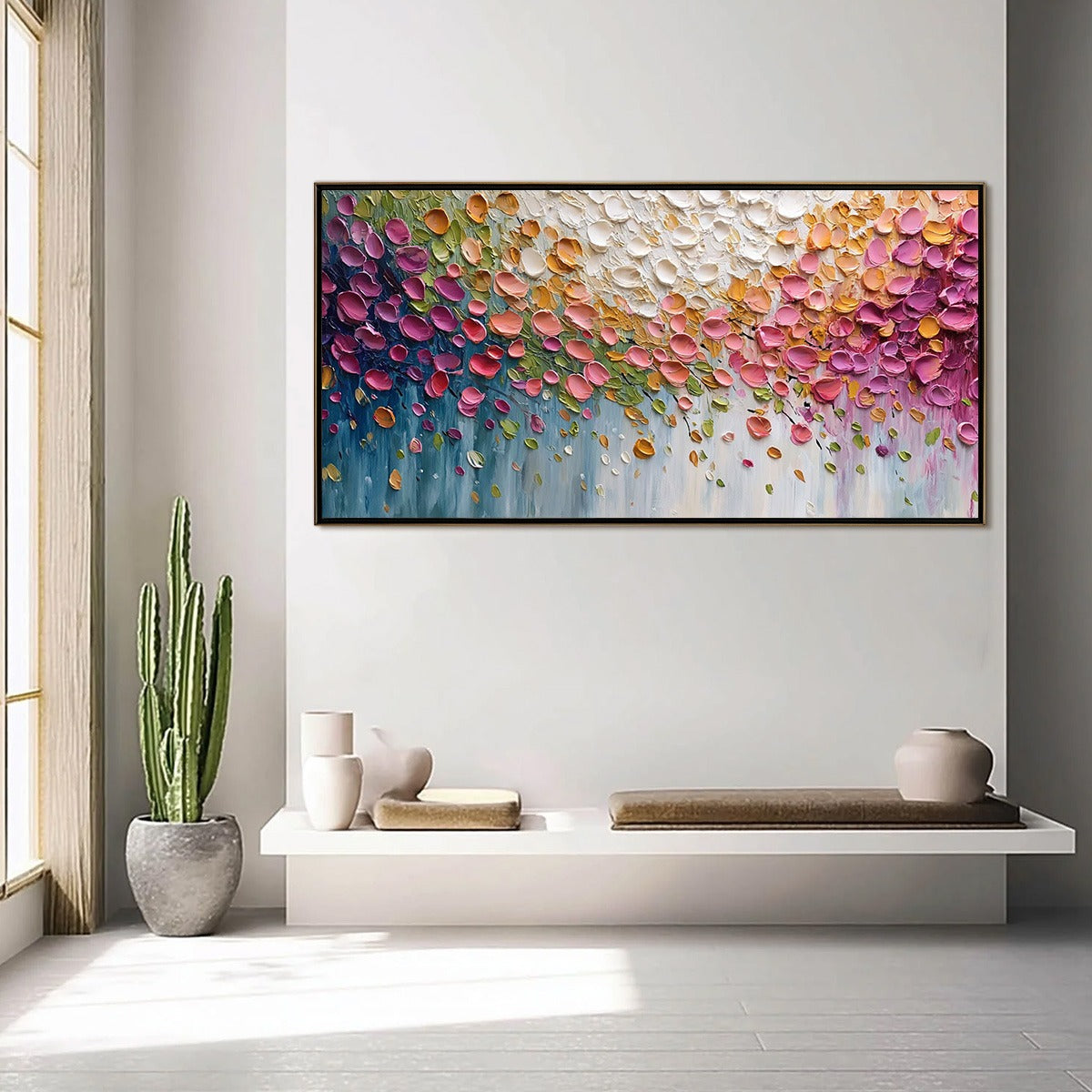 PETAL CASCADE: Colorful Textured Floral Impasto Wall Art - Image 4