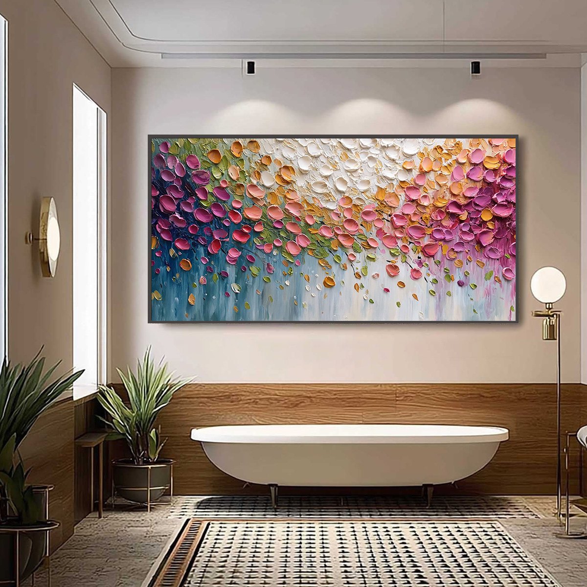 PETAL CASCADE: Colorful Textured Floral Impasto Wall Art - Image 6