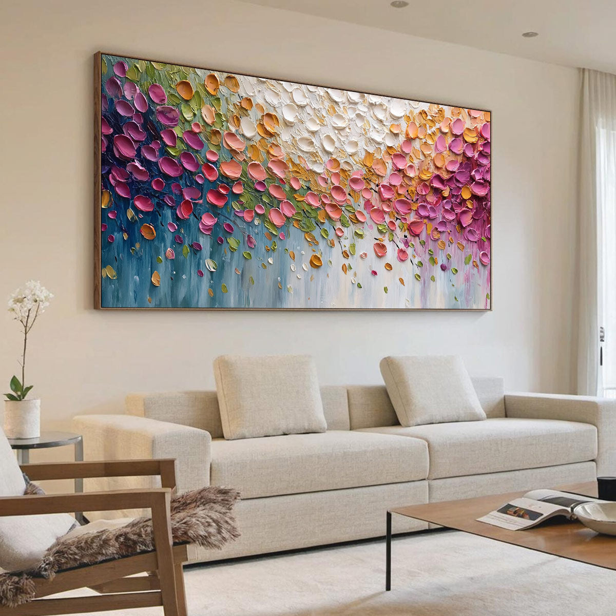 PETAL CASCADE: Colorful Textured Floral Impasto Wall Art - Image 7