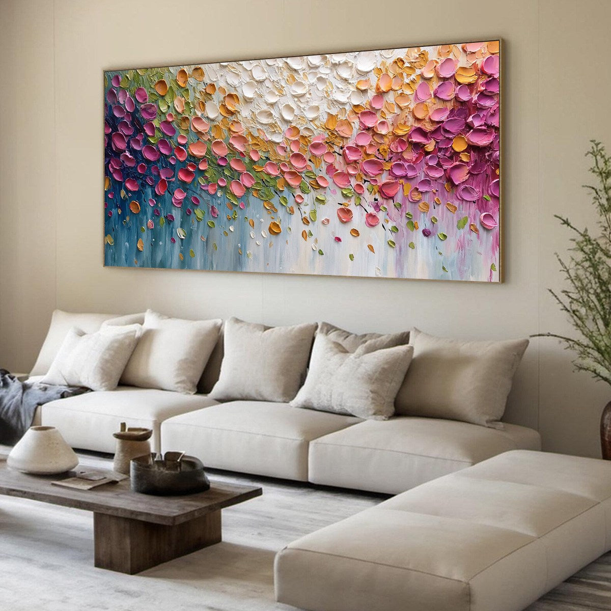 PETAL CASCADE: Colorful Textured Floral Impasto Wall Art - Image 8