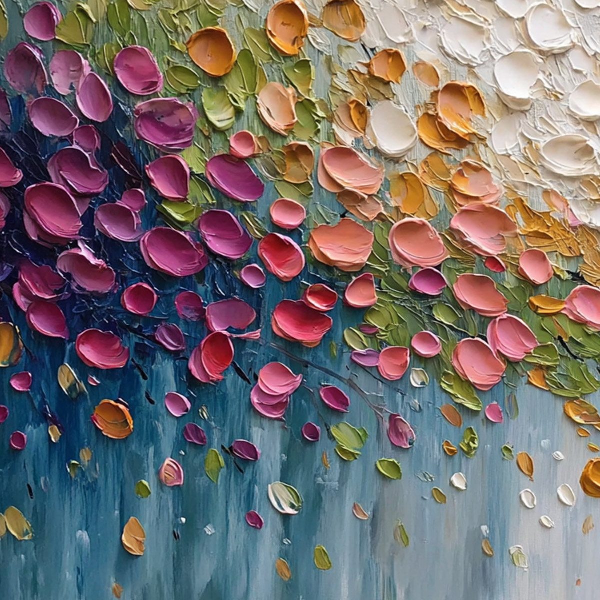 PETAL CASCADE: Colorful Textured Floral Impasto Wall Art - Image 3