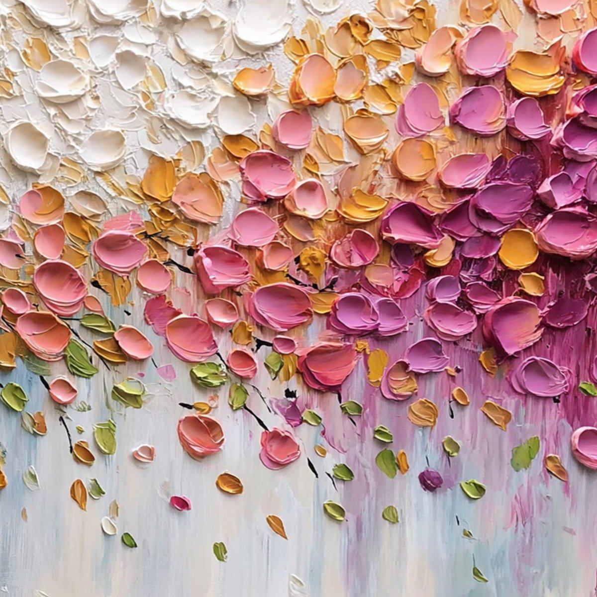 PETAL CASCADE: Colorful Textured Floral Impasto Wall Art - Image 5