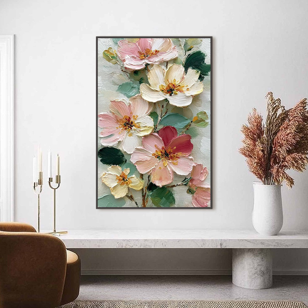 PETAL SERENADE: Vertical Textured Impasto Floral Oil Painting - Image 4