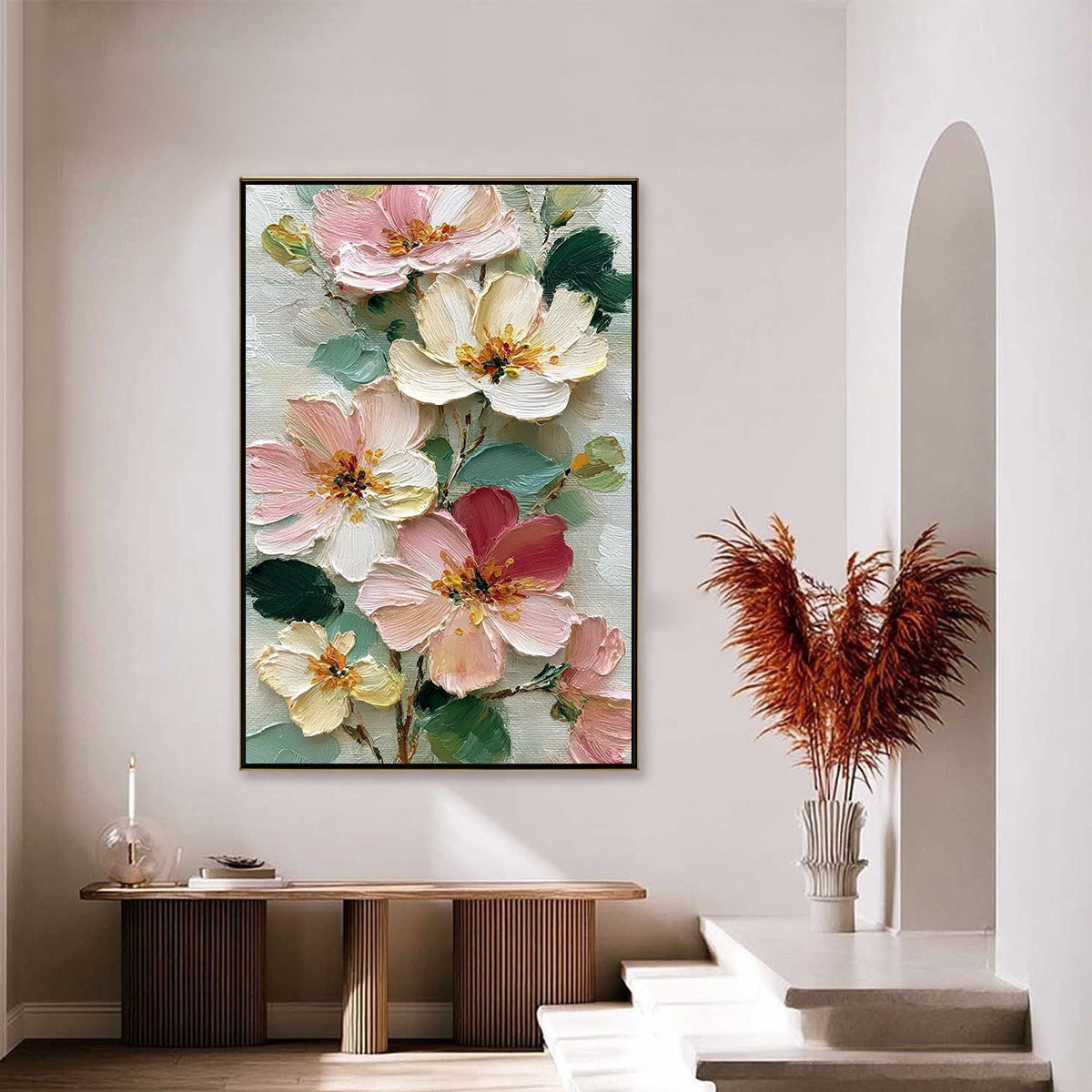 PETAL SERENADE: Vertical Textured Impasto Floral Oil Painting - Image 6