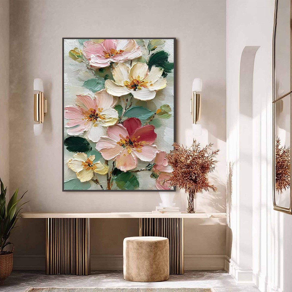 PETAL SERENADE: Vertical Textured Impasto Floral Oil Painting - Image 2